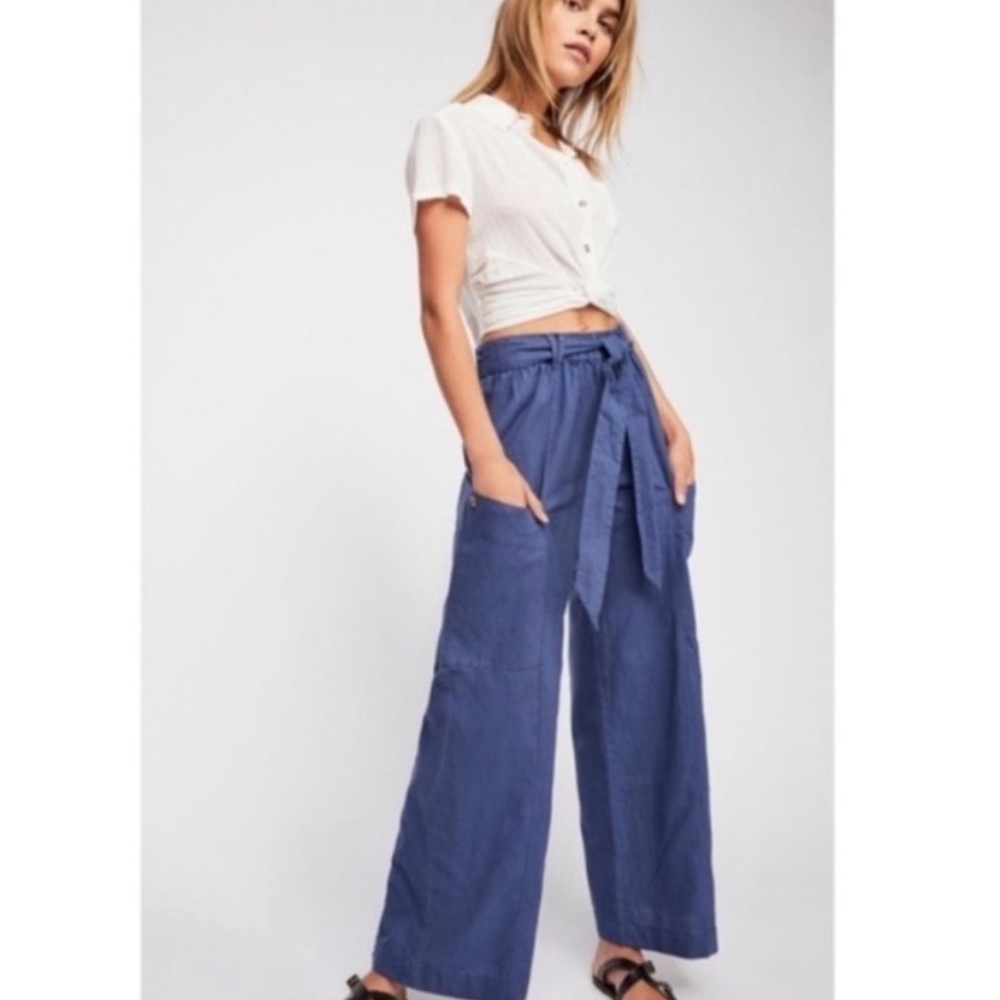 FREE PEOPLE Bluebell Wide Leg Palazzo Linen Pants